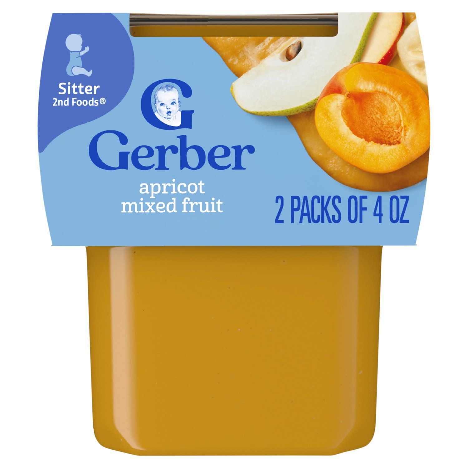 Gerber 2nd Foods Apricot Mixed Fruit Baby Food, Sitter, 4 oz, 2 count