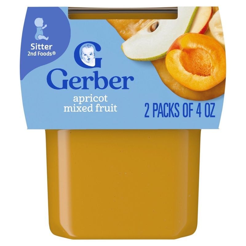 Gerber 2nd Foods Apricot Mixed Fruit Baby Food, Sitter, 4 oz, 2 count