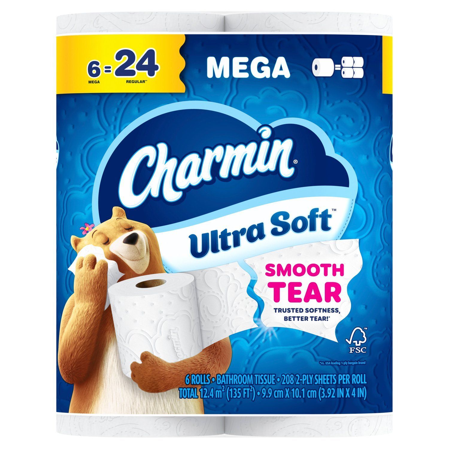 Charmin Ultra Soft Mega Toilet Paper, 208 2-ply sheets per roll, 6 count