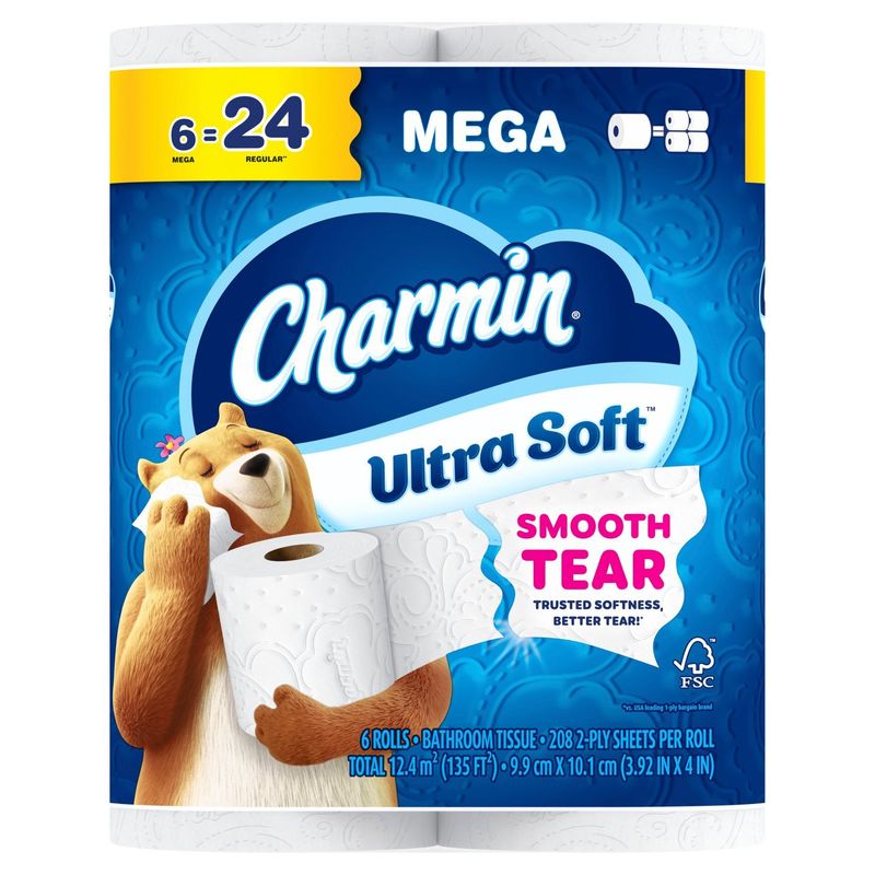 Charmin Ultra Soft Mega Toilet Paper, 208 2-ply sheets per roll, 6 count