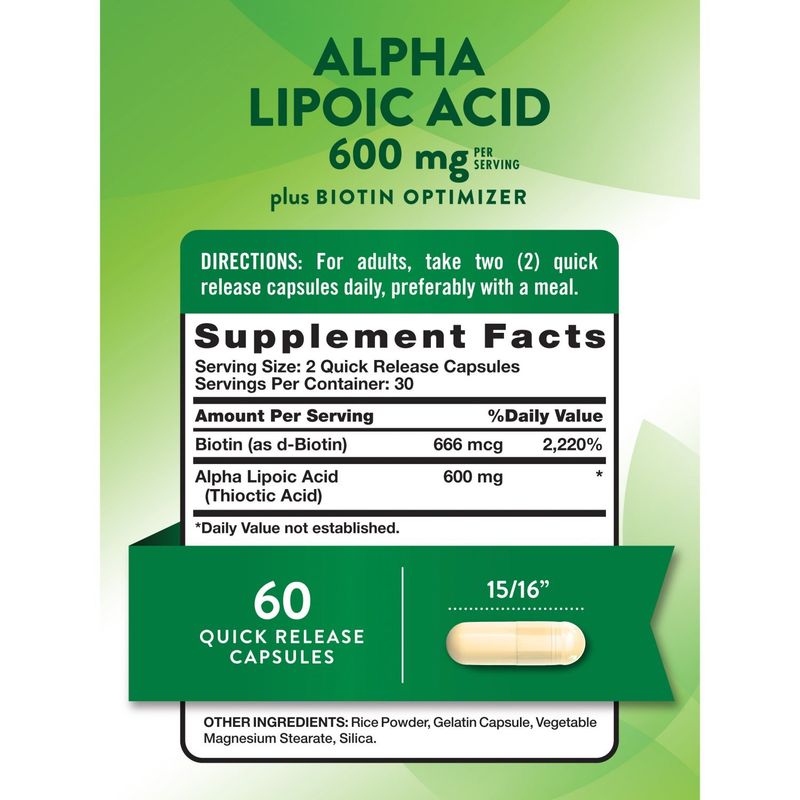 Nature's Truth Alpha Lipoic Acid Plus Biotin Optimizer Dietary Supplement, 60 count
