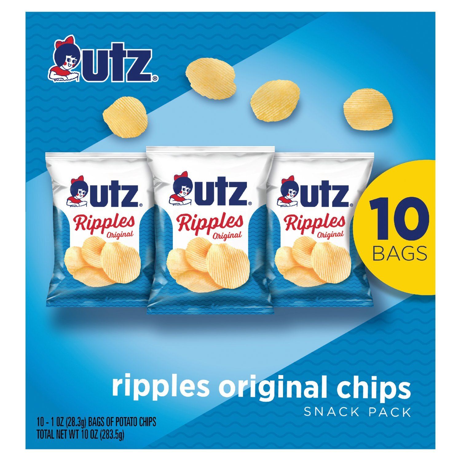 Utz Ripples Original Chips Snack Pack, 1 oz, 10 count