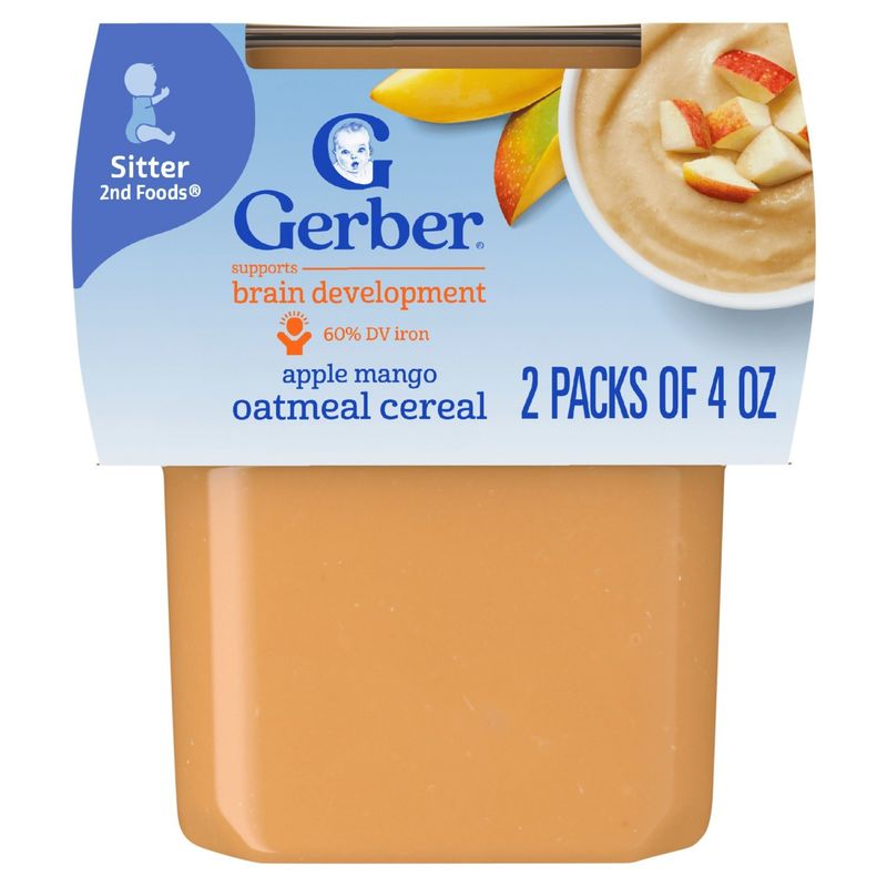Gerber 2nd Foods Apple Mango Oatmeal Cereal Baby Food, Sitter, 4 oz, 2 count