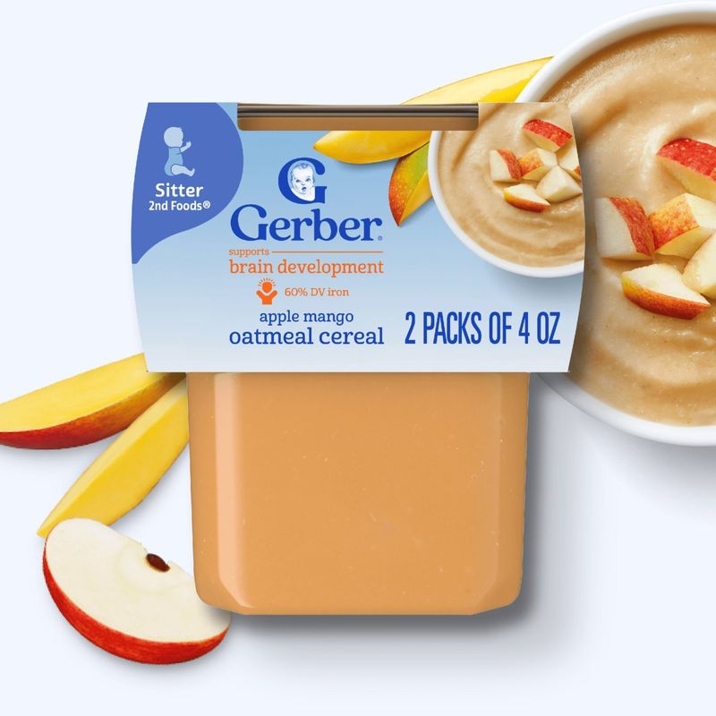 Gerber 2nd Foods Apple Mango Oatmeal Cereal Baby Food, Sitter, 4 oz, 2 count