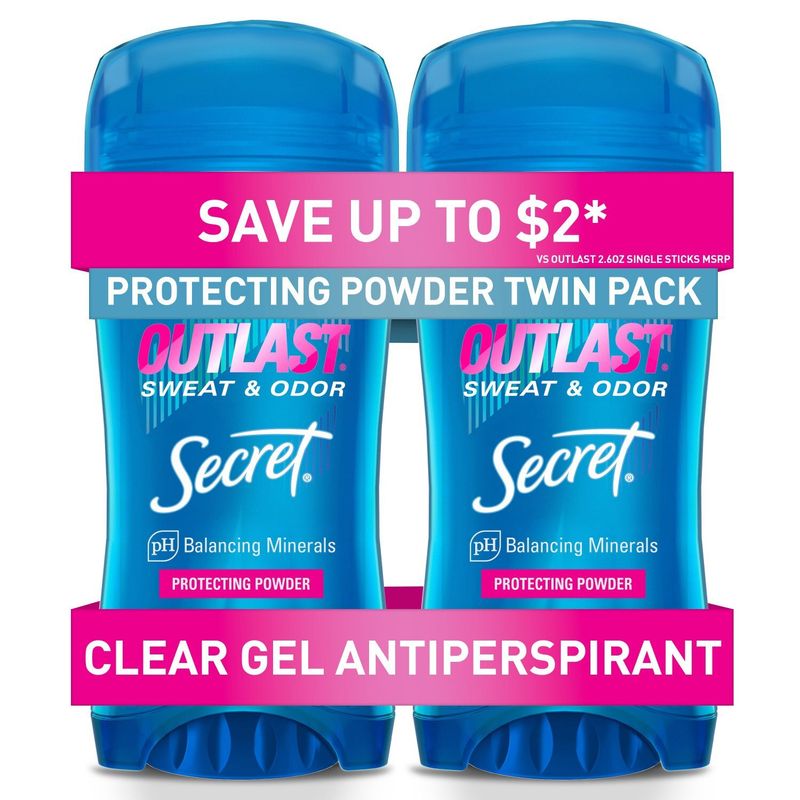 Secret Outlast Sweat &amp; Odor Clear Gel Antiperspirant / Deodorant Twin Pack, 2.6 oz, 2 count