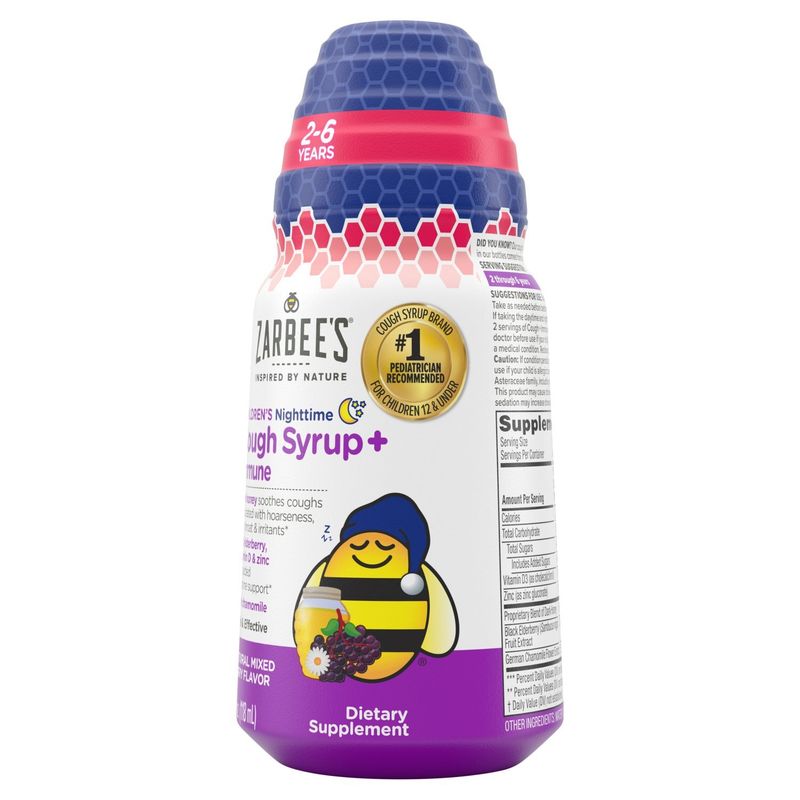 Zarbee's Kids Cough + Immune Syrup Nighttime For Ages 2-6, 4 FL ounce