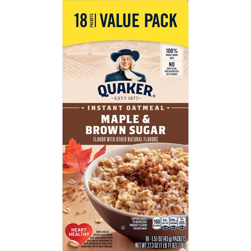 Quaker Instant Oatmeal Maple &amp; Brown Sugar 1.51 Oz, 18 Count