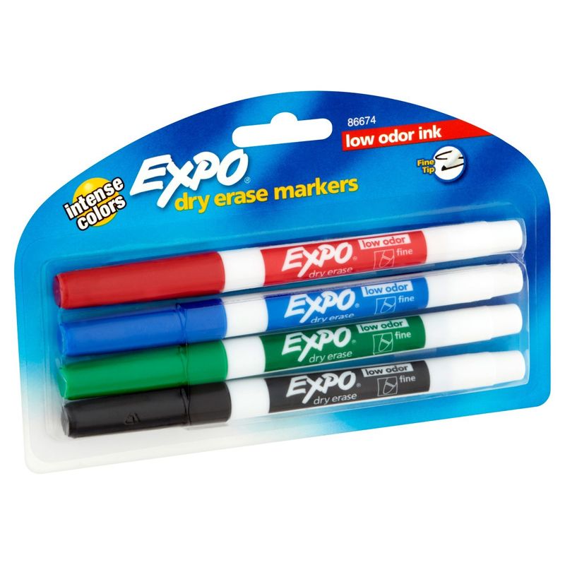 Expo Low Odor Ink Fine Tip Dry Erase Markers, 4 count