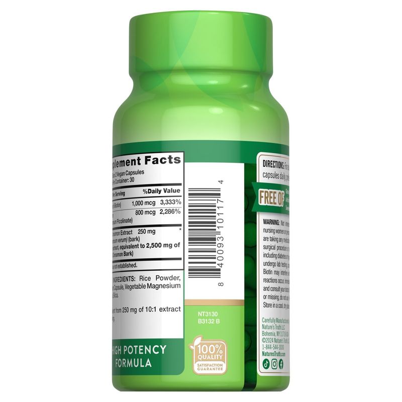 Nature's Truth Super Ceylon Cinnamon Plus Biotin &amp; Chromium Dietary Supplement, 60 count