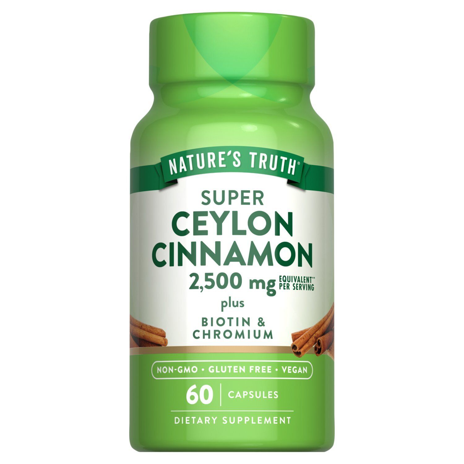 Nature's Truth Super Ceylon Cinnamon Plus Biotin &amp; Chromium Dietary Supplement, 60 count