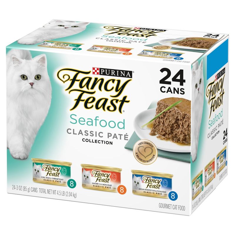 Purina Fancy Feast Seafood Classic Paté Collection Gourmet Cat Food, 3 oz, 24 count