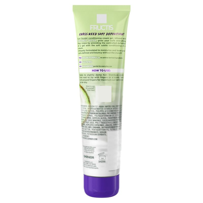 Garnier Fructis Curl Sculpt Coconut Water Conditioning Cream Gel, 5.1 fl oz
