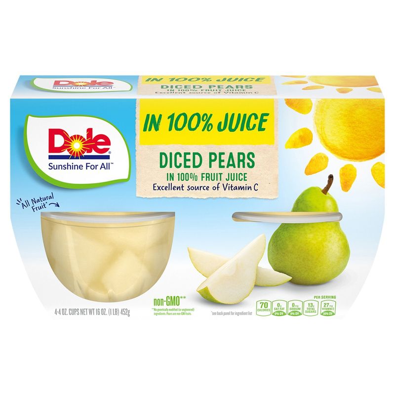 Dole Diced Pears in 100% Fruit Juice, 4 oz, 4 count