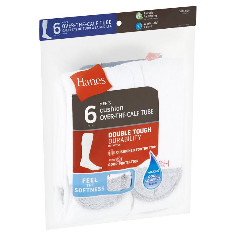 Hanes Men's Cushion Over-the-Calf Tube Socks, Size 6-14, 6 pairs