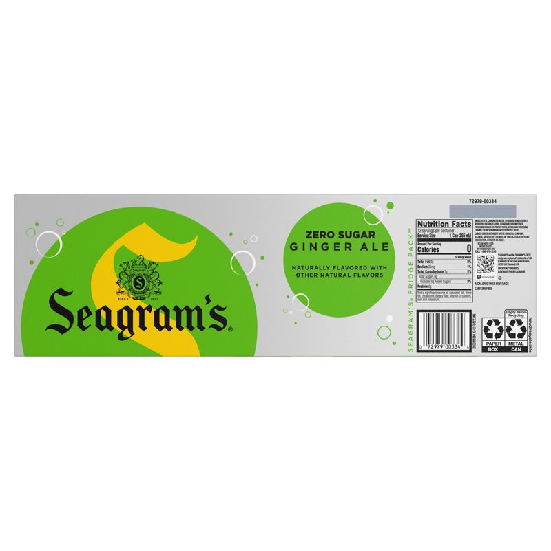 Seagram's Zero Sugar Ginger Ale, 12 fl oz, 12 count