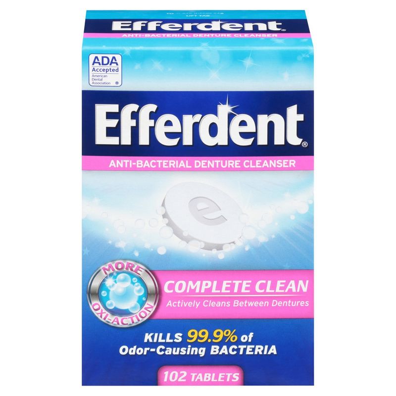 Efferdent Complete Clean Anti-Bacterial Denture &amp; Retainer Cleanser Tablets, 102 count