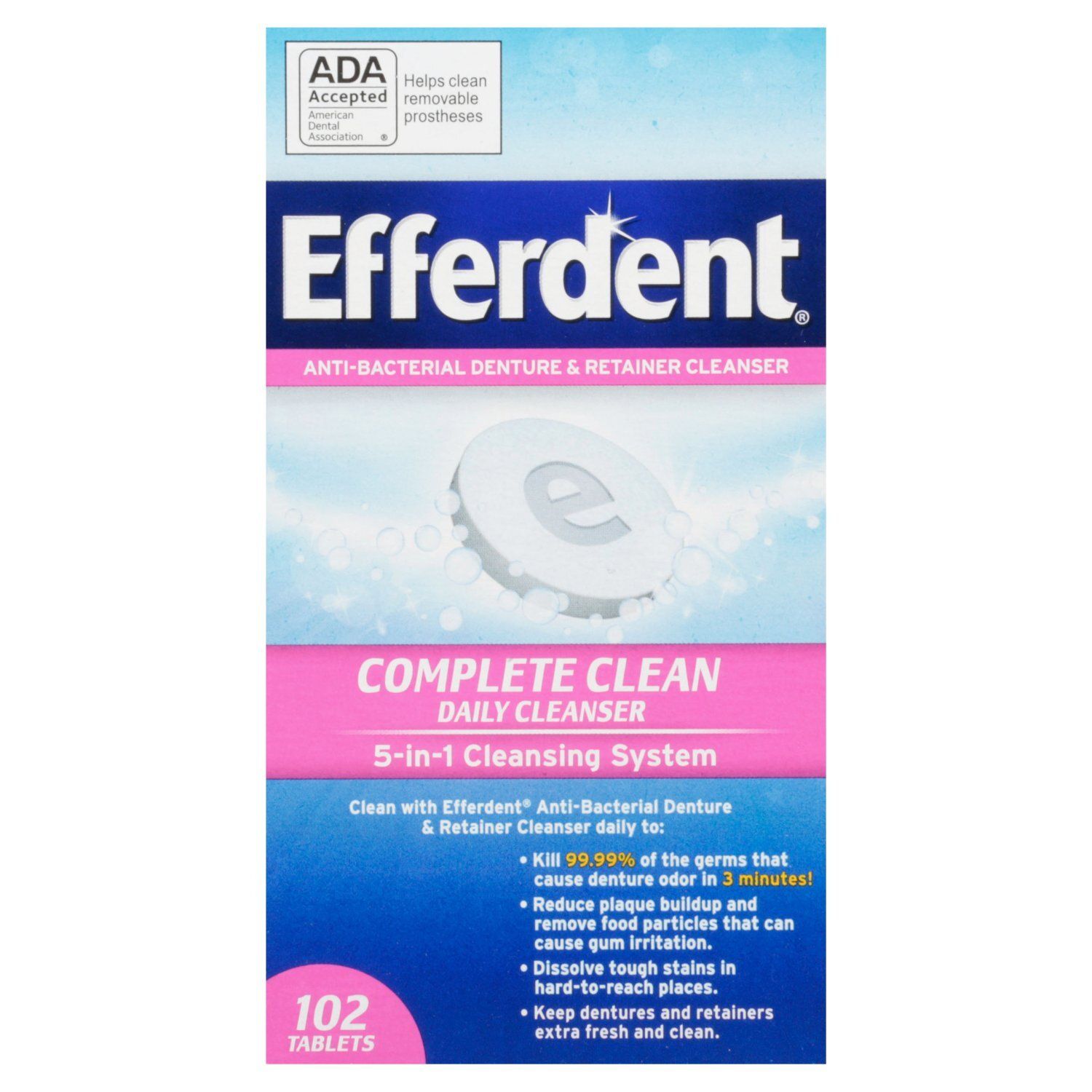 Efferdent Complete Clean Anti-Bacterial Denture &amp; Retainer Cleanser Tablets, 102 count