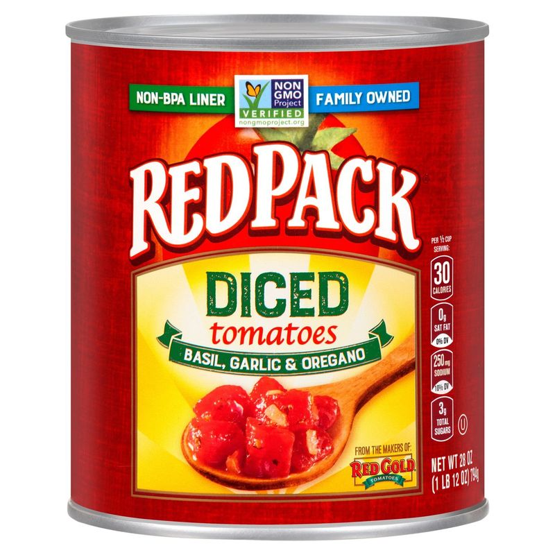 Red Gold RedPack Basil, Garlic &amp; Oregano Diced Tomatoes, 28 oz