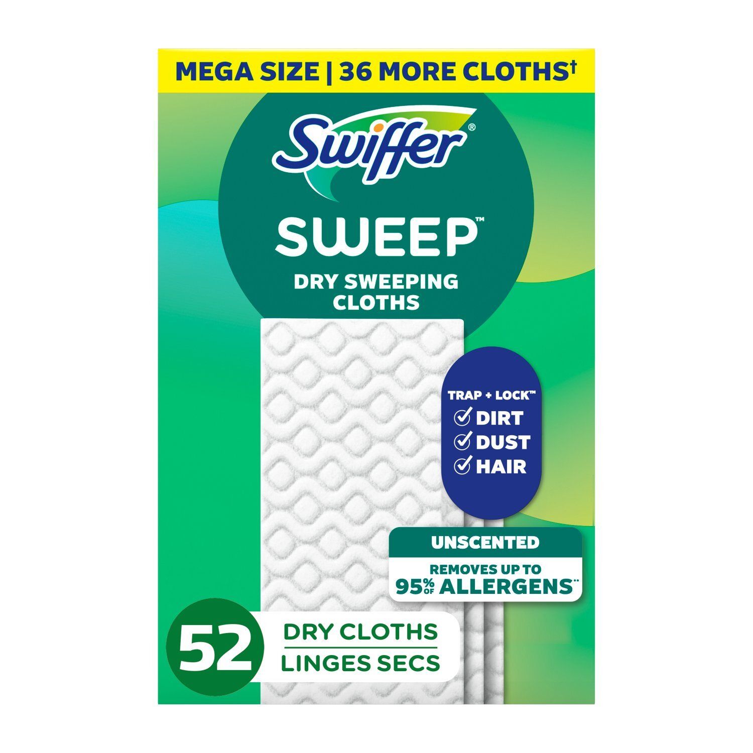 Swiffer Sweep + Mop, Dry Pads Refill, Floor Cleaner, Cleaning Cloths, Unscented, 52ct