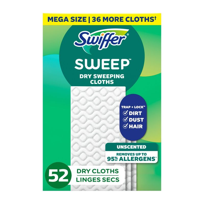 Swiffer Sweep + Mop, Dry Pads Refill, Floor Cleaner, Cleaning Cloths, Unscented, 52ct