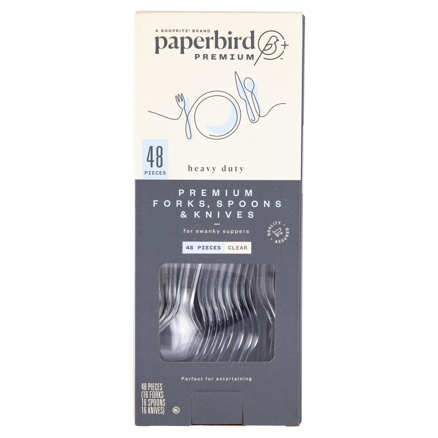 Paperbird Premium Heavy Duty Clear Premium Forks, Spoons &amp; Knives, 48 count