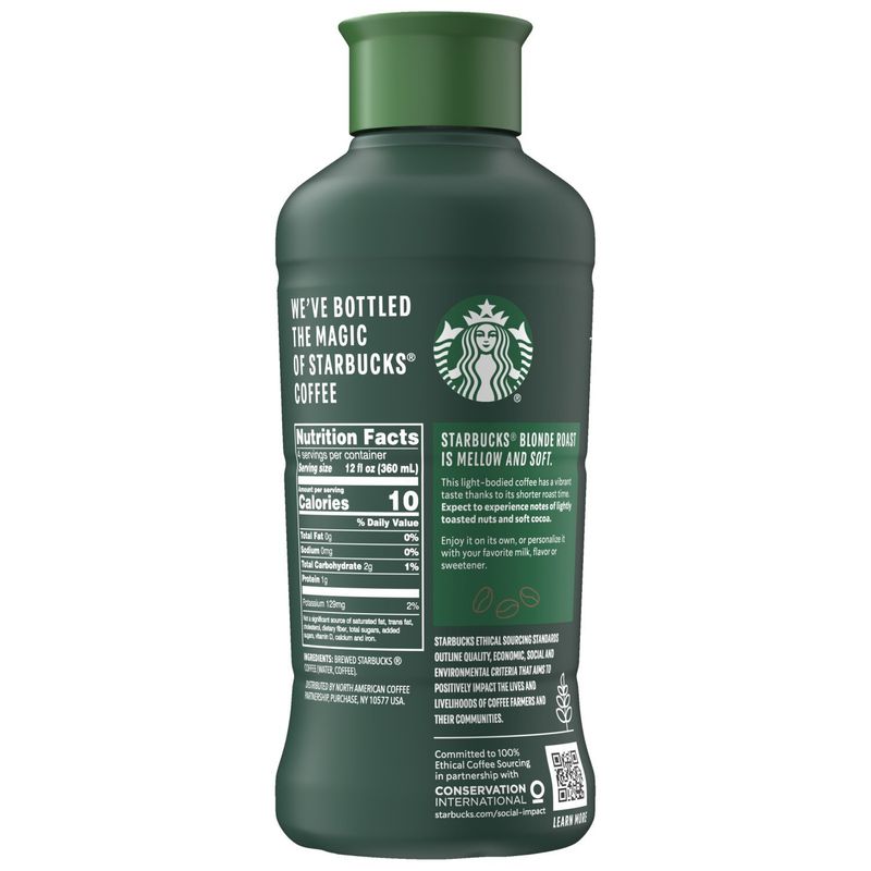 Starbucks Iced Coffee Premium Coffee Beverage Unsweetened Blonde Roast 48 Fl Oz