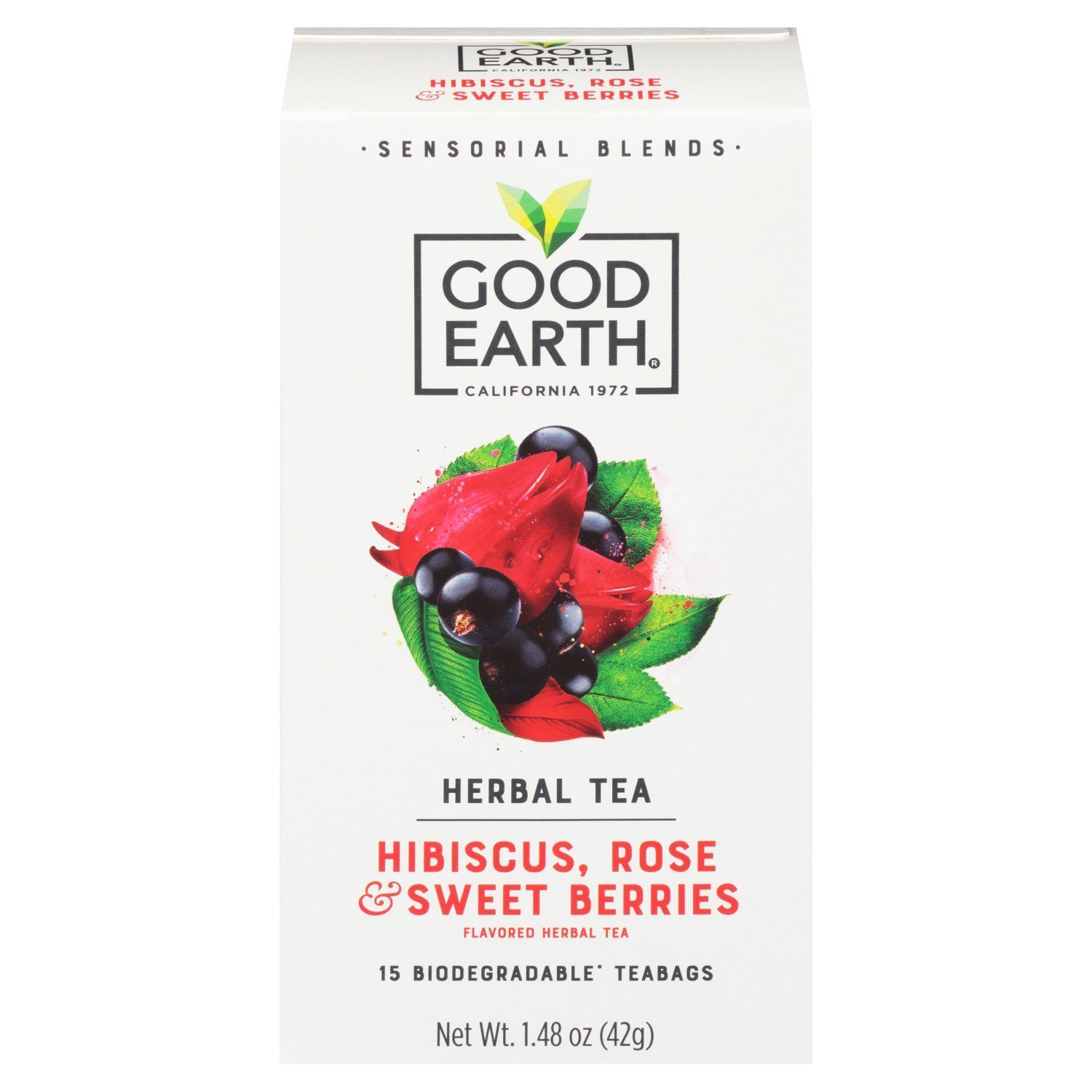 Good Earth Hibiscus, Rose &amp; Sweet Berries Herbal Teabags, 15 count, 1.48 oz
