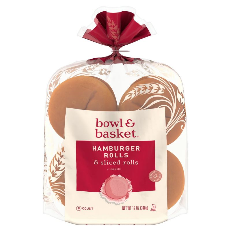 Bowl &amp; Basket Enriched Sliced Hamburger Rolls, 8 count, 12 oz