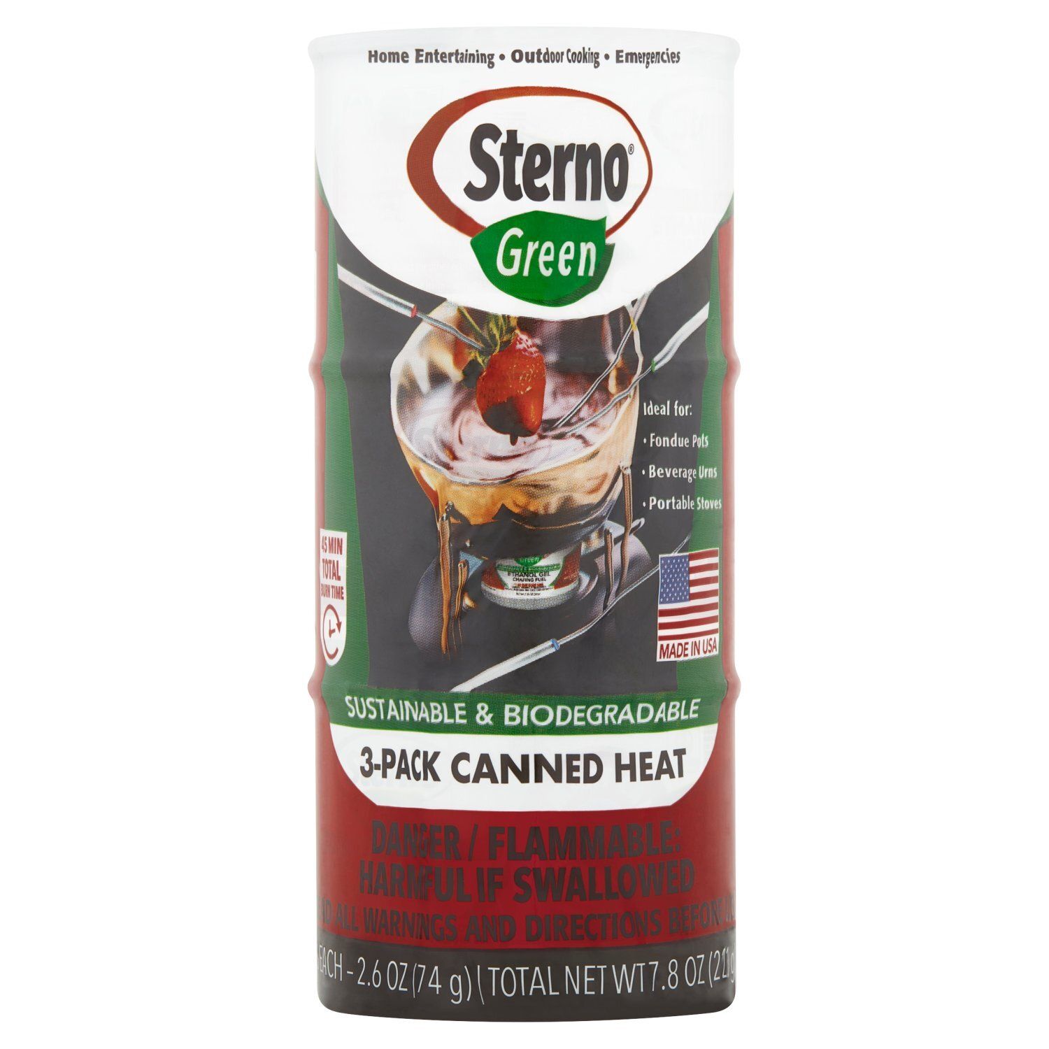 Sterno Green Sustainable &amp; Biodegradable Canned Heat, 2.6 oz, 3 count