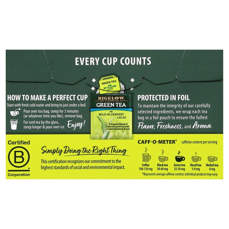 Bigelow Green with Wild Blueberry &amp; Acai Tea Bags, 20 count, 1.18 oz