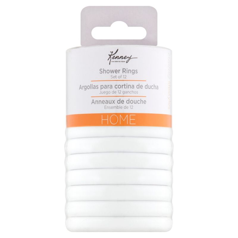 Kenney Home White Shower Rings, 12 count