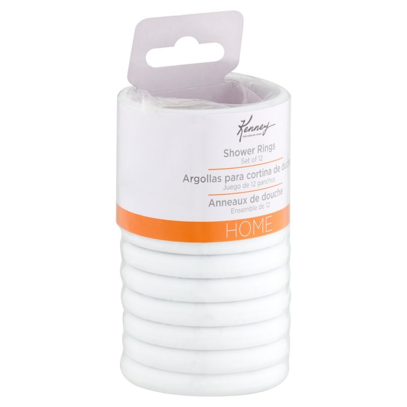 Kenney Home White Shower Rings, 12 count