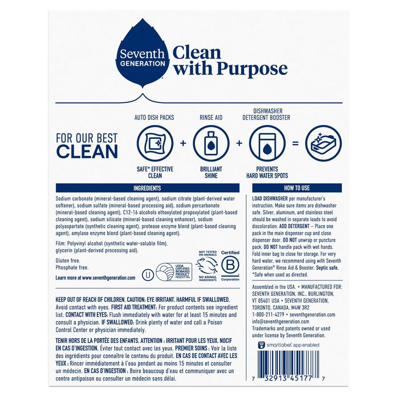 Seventh Generation Free &amp; Clear Dishwasher Detergent Packs, 20 count, 10.5 oz