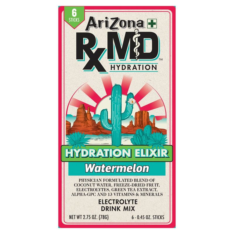 AriZona RXMD Hydration Elixir Watermelon Electrolyte Drink Mix, 0.45 oz, 6 count