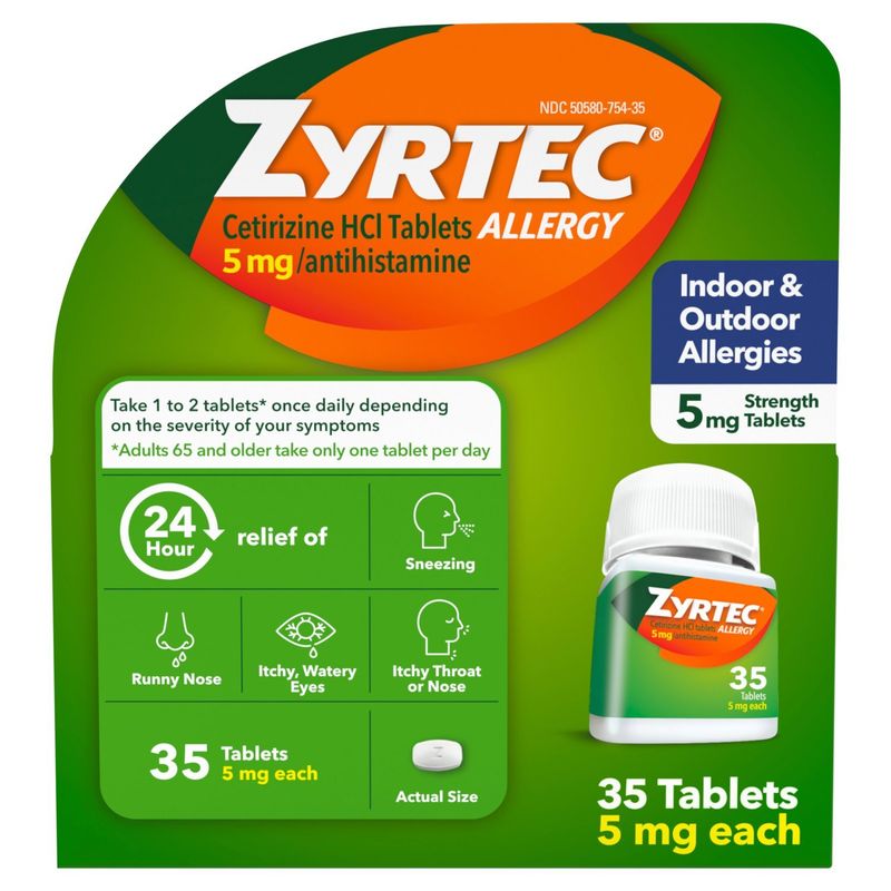 Zyrtec Indoor &amp; Outdoor Allergies Tablets, 5mg, 35 count