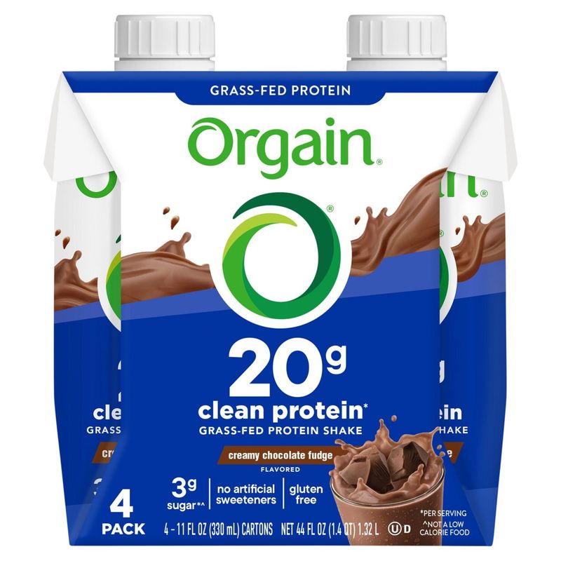 Orgain Creamy Chocolate Fudge Flavored Grass-Fed Protein Shake, 11 fl oz, 4 count