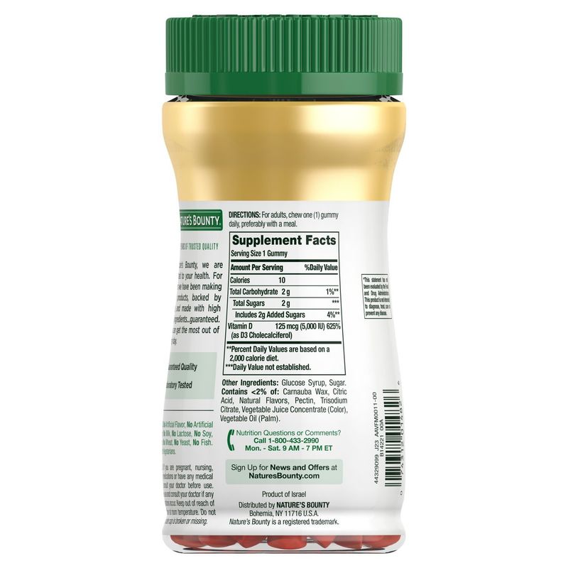 Nature's Bounty Strawberry Flavored High Potency D3 Gummies Dietary Supplement, 5000 IU, 60 count