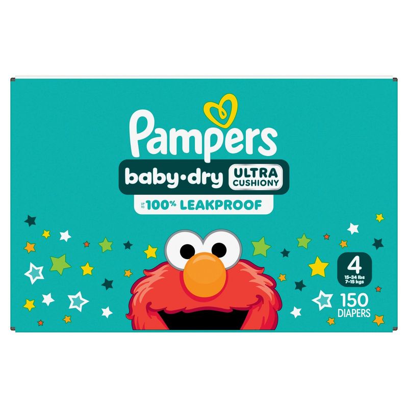Pampers Baby-Dry Ultra Cushiony Diapers, Size 4, 15-34 lbs, 150 count