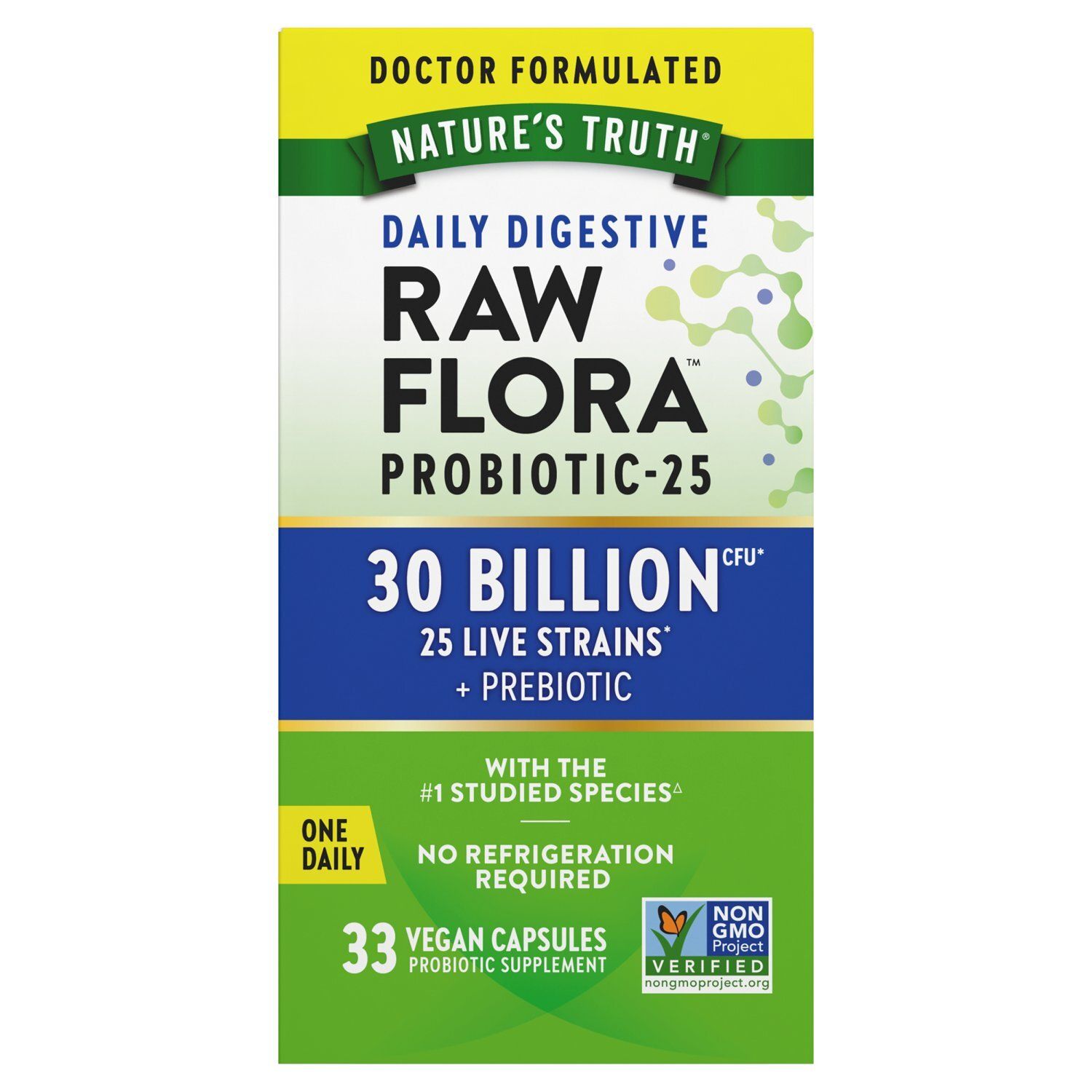 Nature's Truth Daily Digestive Raw Flora Probiotic-25 Probiotic Supplement, 33 count