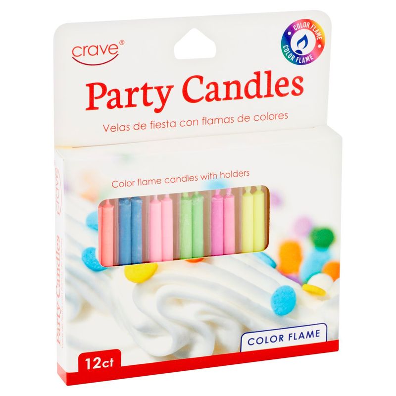 Crave Color Flame Party Candles with Holders, 12 count