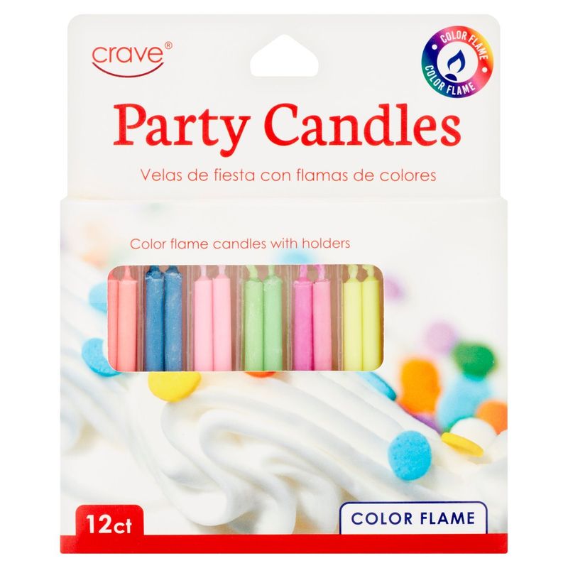 Crave Color Flame Party Candles with Holders, 12 count