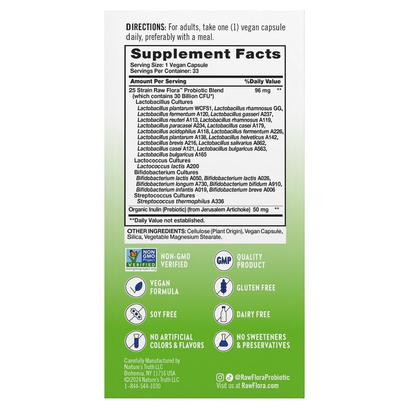 Nature's Truth Daily Digestive Raw Flora Probiotic-25 Probiotic Supplement, 33 count