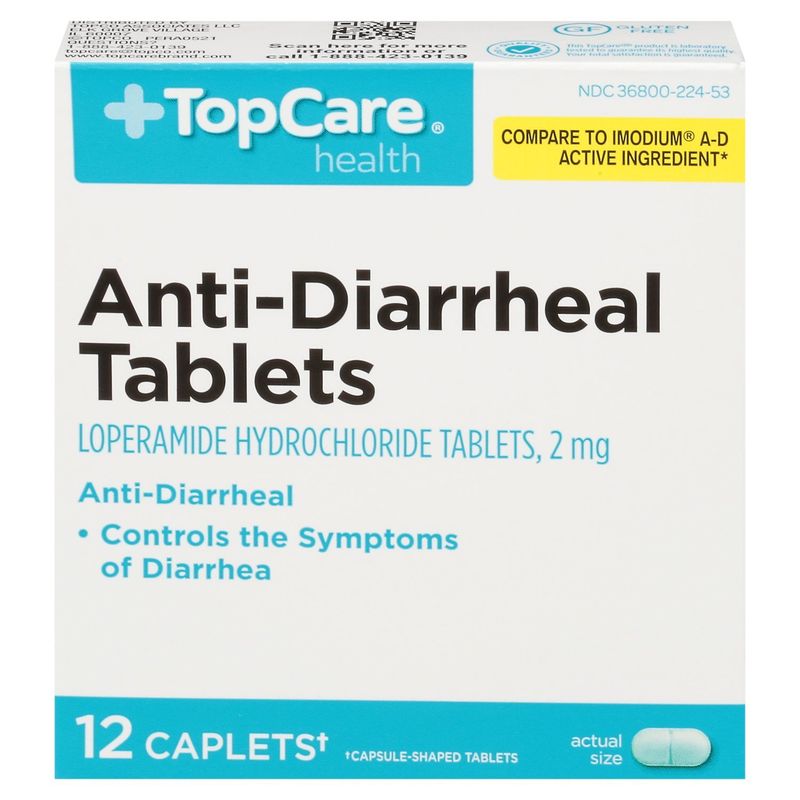 TopCare Health Anti-Diarrheal Tablets, 2 mg, 12 count