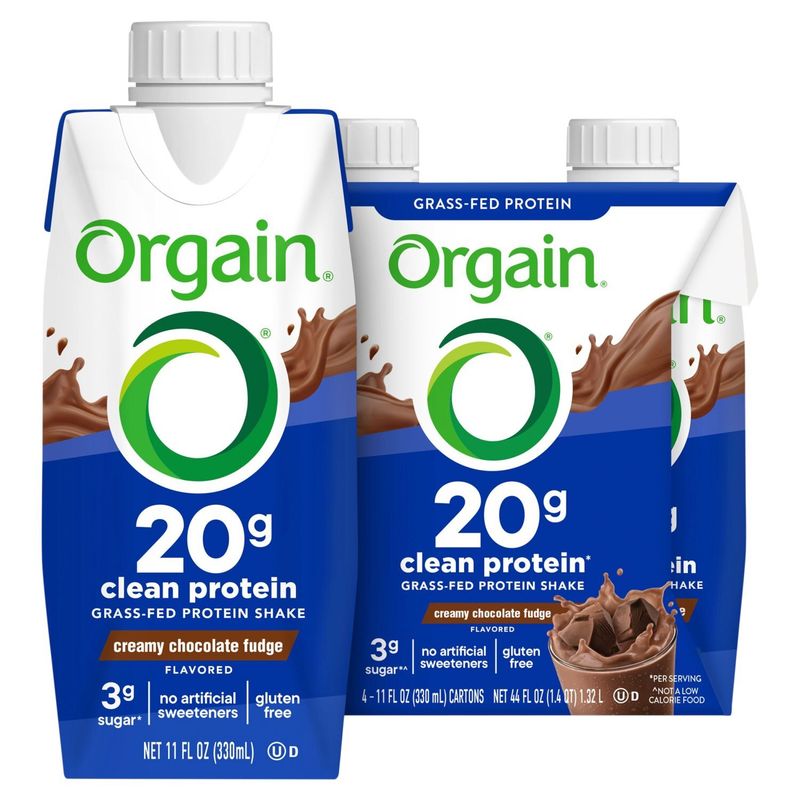 Orgain Creamy Chocolate Fudge Flavored Grass-Fed Protein Shake, 11 fl oz, 4 count