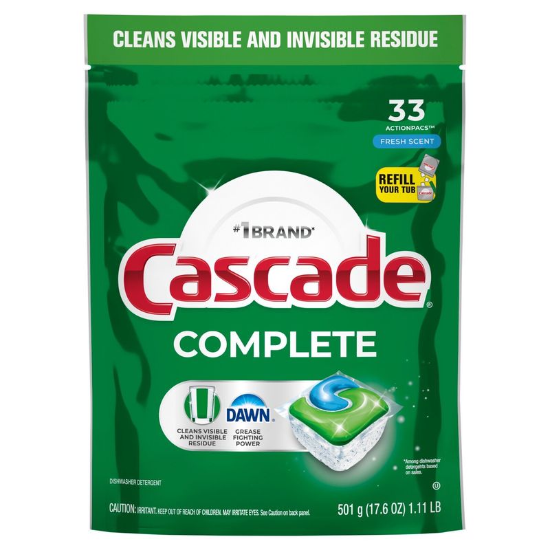 Cascade Complete Fresh Scent ActionPacs Dishwasher Detergent, 33 count, 17.6 oz