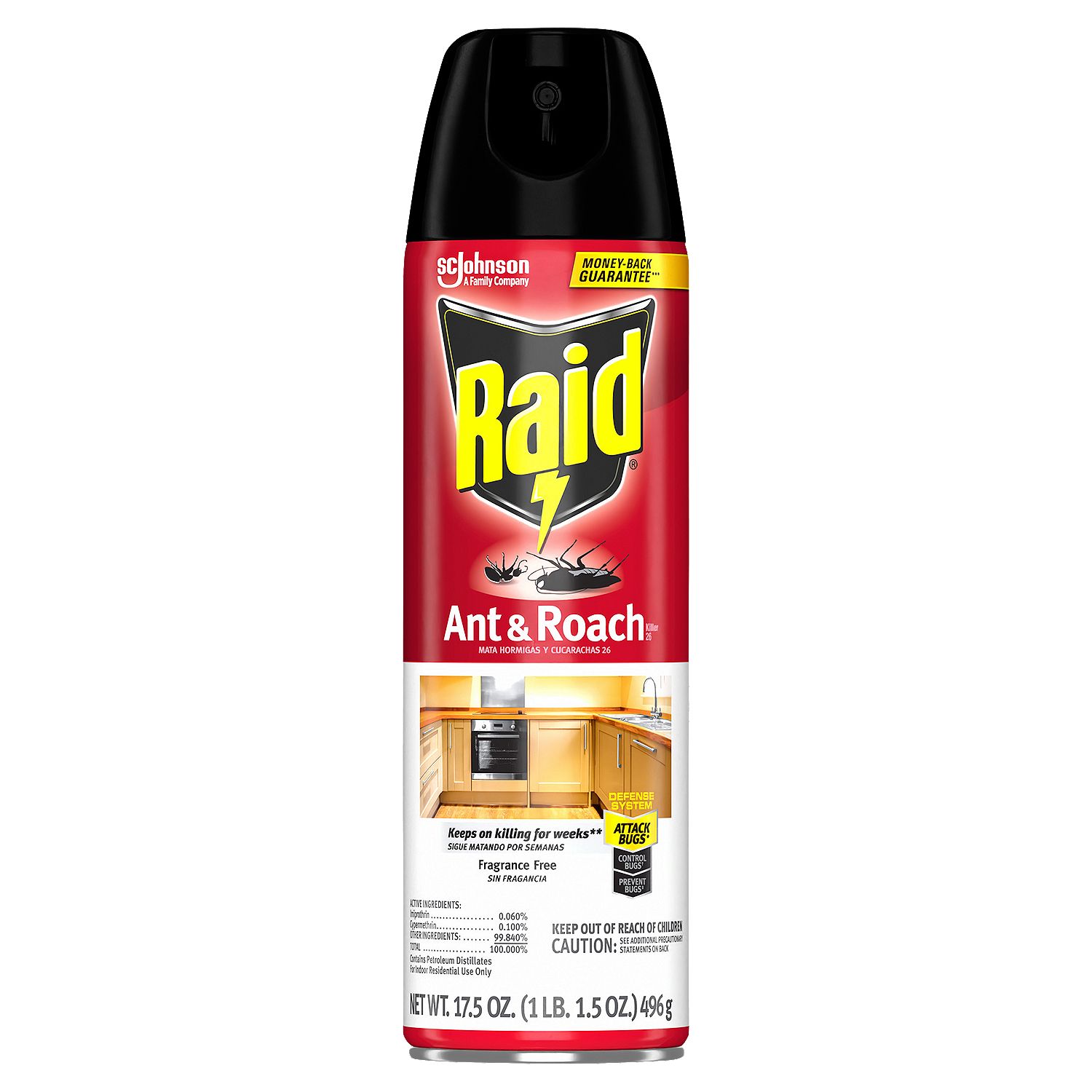 Raid Ant &amp; Roach Killer, Indoor Insecticide, Residual Killing Power, Fragrance Free, 17.5 oz