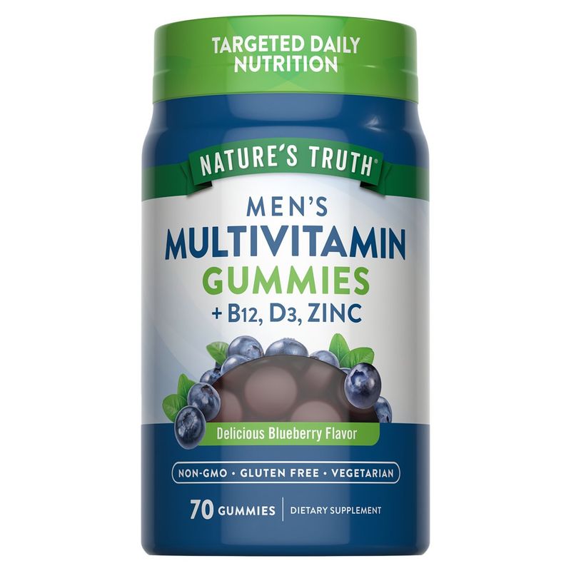 Nature's Truth Men's Multivitamin Delicious Blueberry Flavor Gummies Dietary Supplement, 70 count