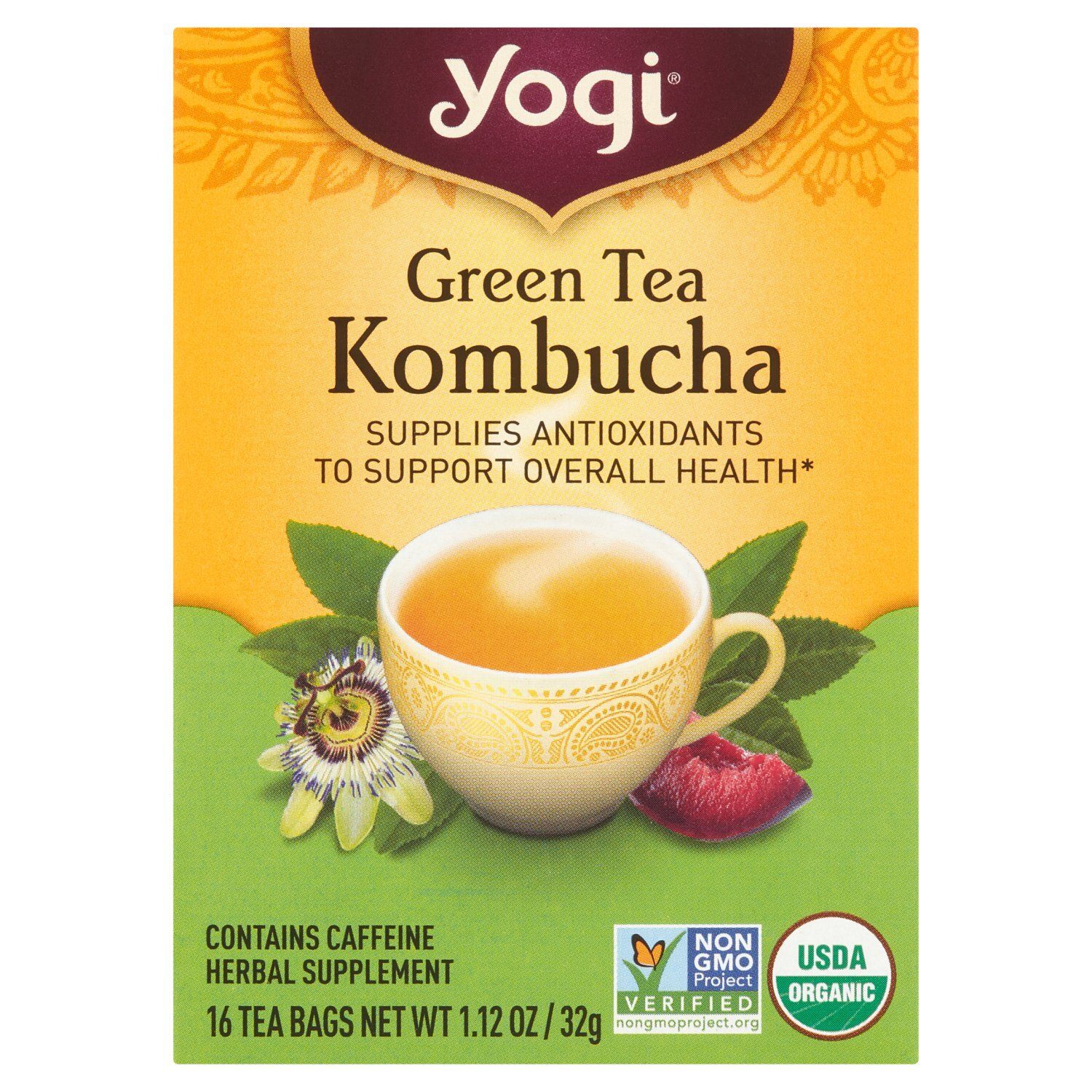 Yogi Green Tea Kombucha Herbal Supplement Tea Bags, 16 count, 1.12 oz