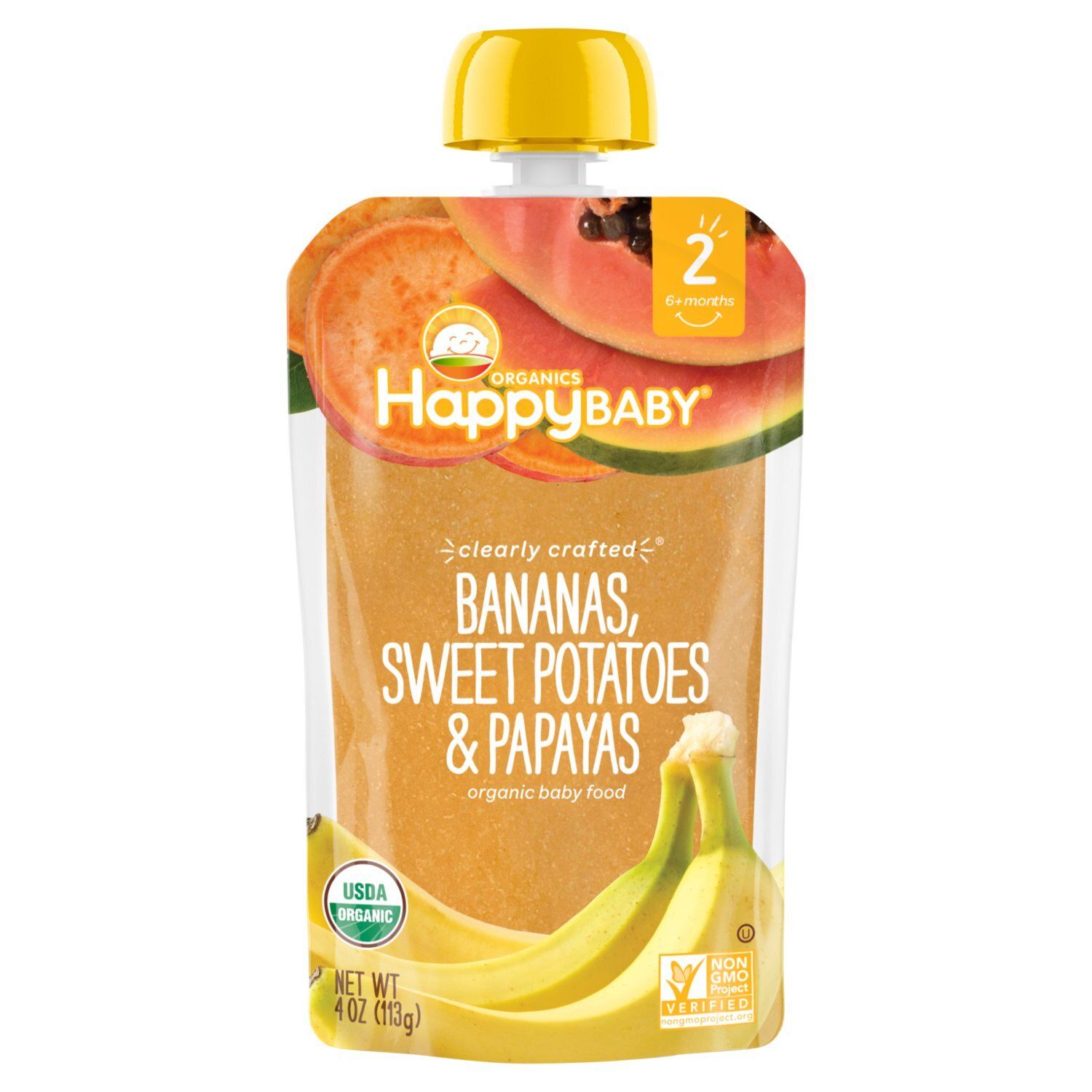Happy Baby Organics Bananas Sweet Potatoes &amp; Papayas Organic Baby Food, Stage 2, 6+ months, 4 oz