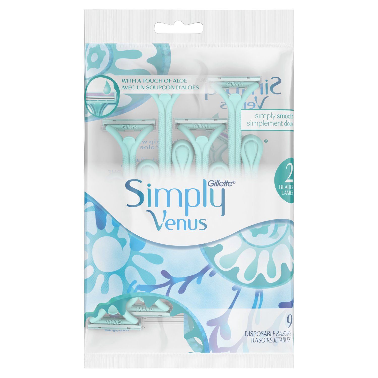 Gillette Simply Venus 2 Blades Disposable Razors, 9 count
